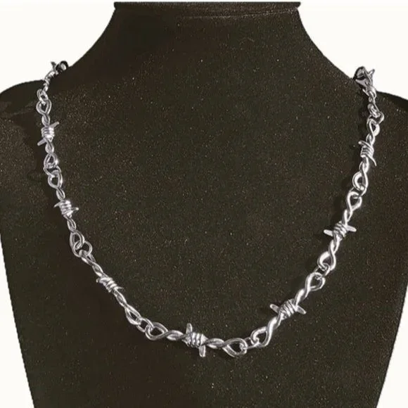 20" Womens 18K White Gold Barbed Wire Chain Necklace Silver Jewelry 18 Karat NEW - Picture 2 of 12
